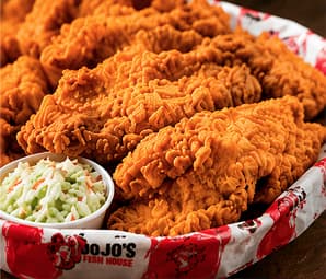 JoJos Fish House chicken tenders basket with coleslaw